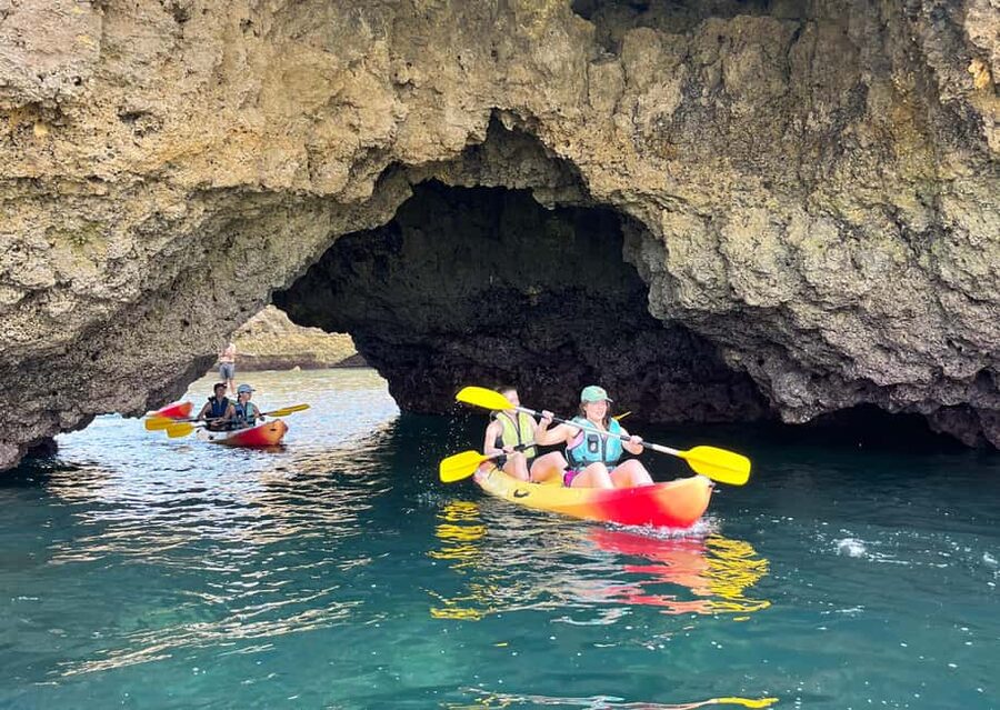 Albufeira: Hidden Beaches & Cliffs Guided Kayak Cave Tour - The five-minute briefing and first paddle