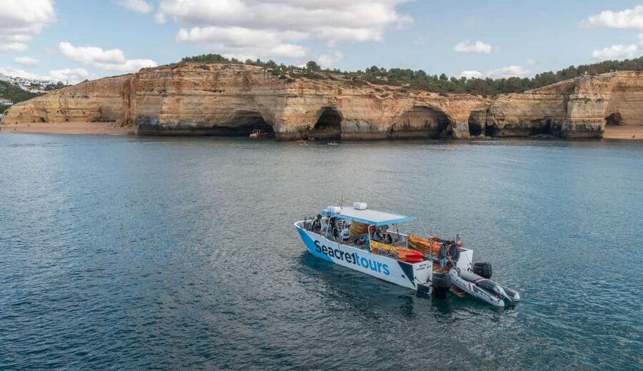 Albufeira Marina: Benagil Cave to Marinha Beach Kayak Tour - Along the cliffs toward Marinha Beach
