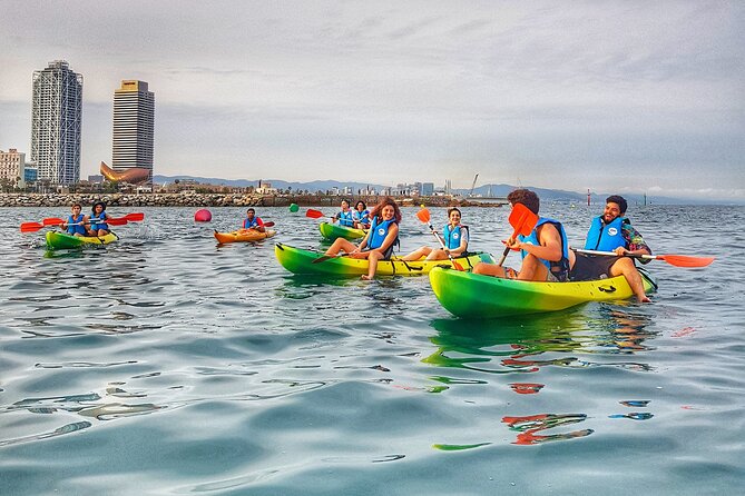 Barcelona Skyline Kayaking Coupled with Delicious Tapas - Getting comfortable in a sit-on-top double kayak