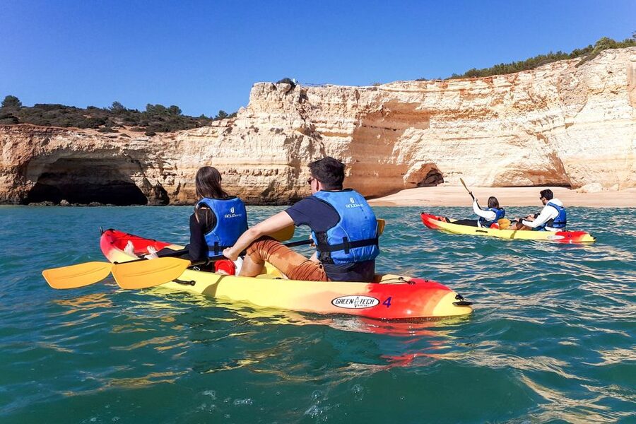 Benagil: Benagil Caves and Secret Spots Guided Kayaking Tour - The first hour: Benagil Sea Cave and the smaller openings