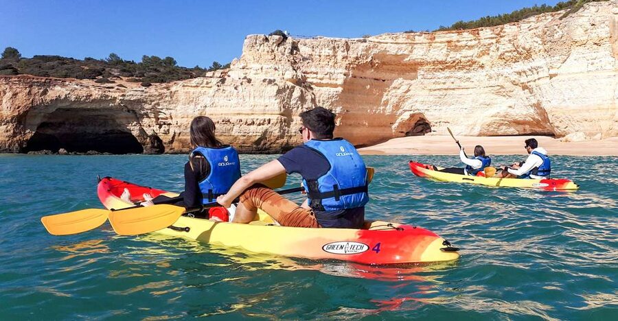 Benagil: Benagil Caves and Secret Spots Guided Kayaking Tour - Starting at Benagil Beach with the right gear