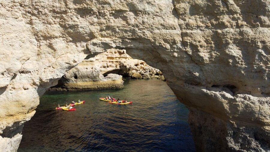 Benagil: Kayaking Adventure in Benagil Caves & Marinha Beach - Smaller caves and the route toward Marinha Beach