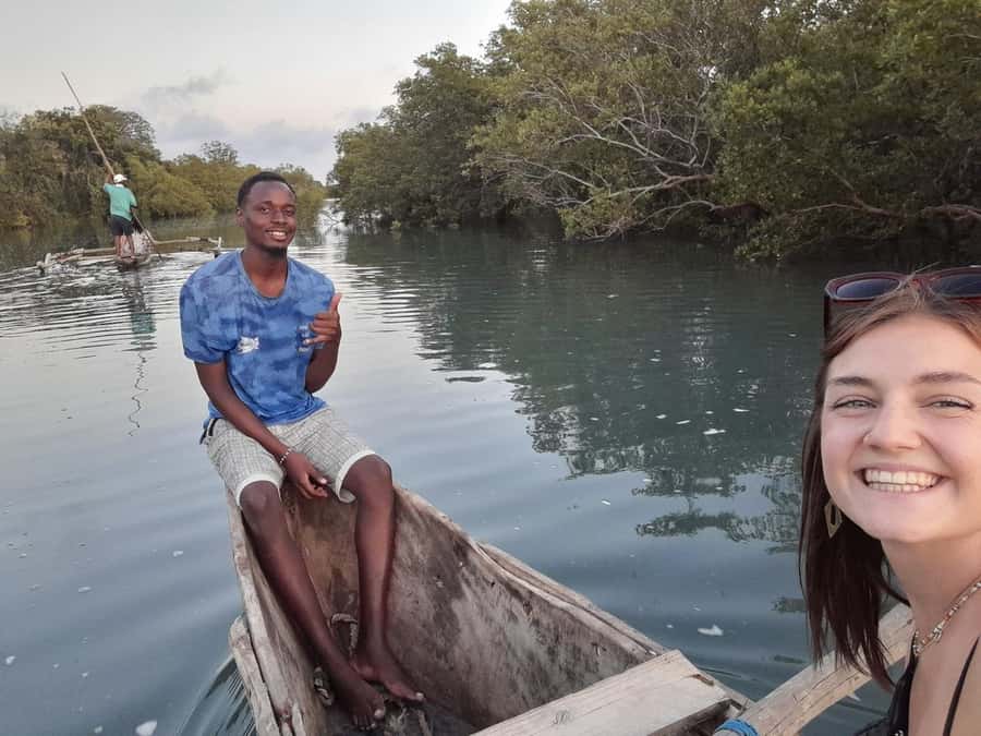 Diani: Sunset Cruise along Kongo River on Wooden Canoe boat - The Return Trip and Kongo Beach Sunset