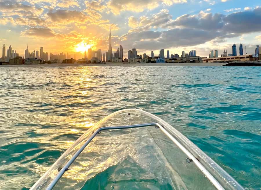Dubai: Clear Kayaking Experience with Burj Khalifa View - Clear kayaks beneath the Dubai skyline