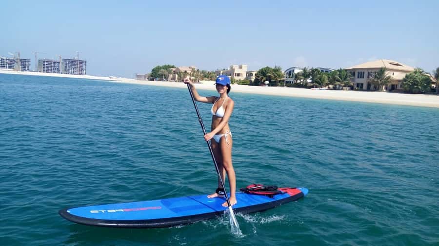 Dubai: Palm Jumeirah Paddle Boarding Tour - Getting started at the beach cabana
