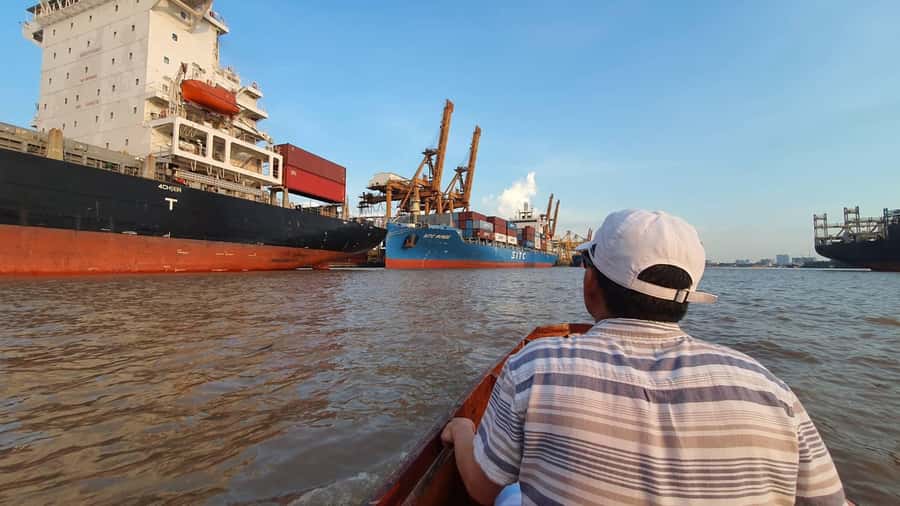 Explore Bangkok jungle by bike, kayak & boat - small group - The longtail boat and Klong Toey Port views