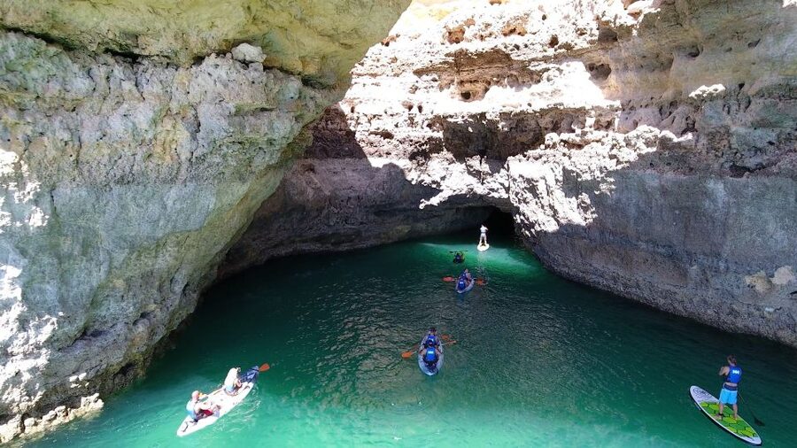 From Albufeira: Benagil Hidden Caves Tour by Kayak - The swim stop and return cruise