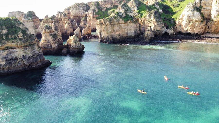 From Lagos: Kayak Experience in Ponta da Piedade - The support boat is more than a safety detail