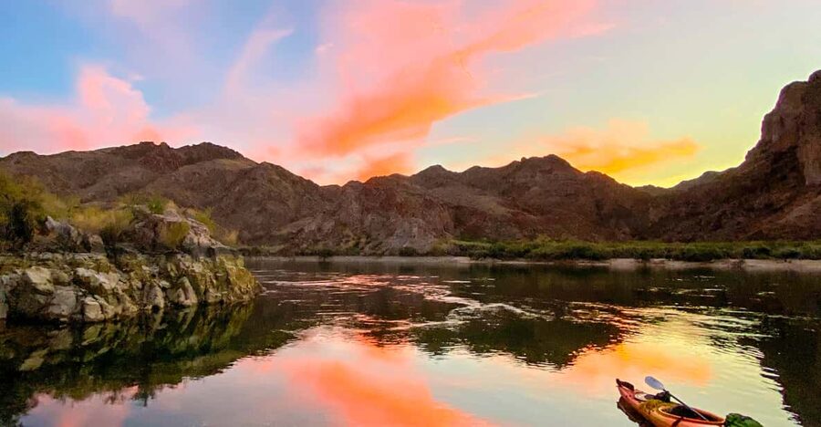 From Las Vegas: Black Canyon Twilight Kayak Tour - Sunset from the riverbank