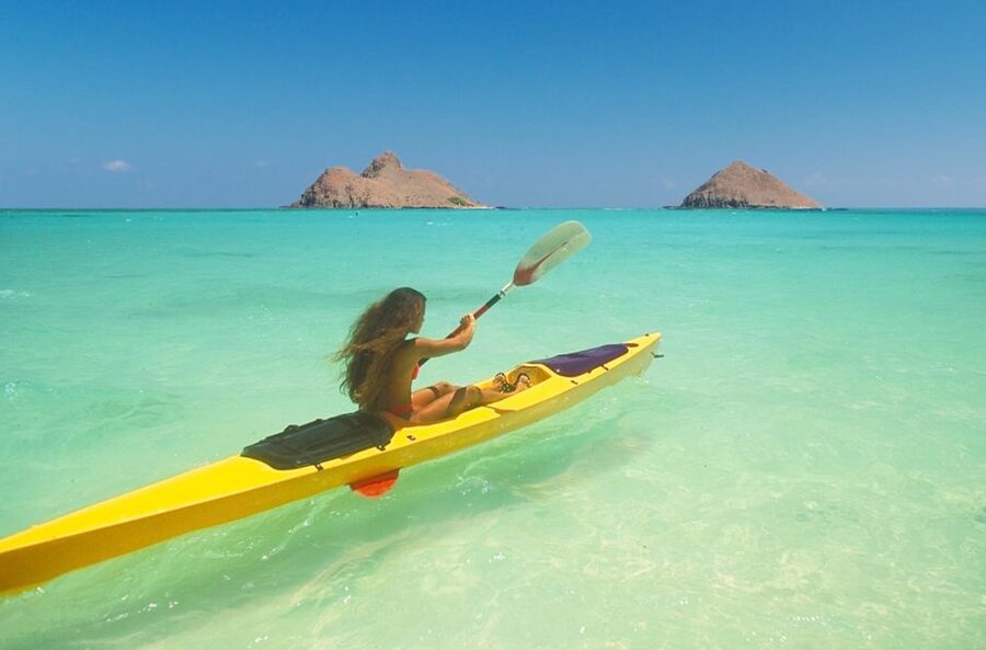 Kailua: Mokulua Islands Guided Kayak and Snorkeling Tour - Paddling out across Kailua Bay