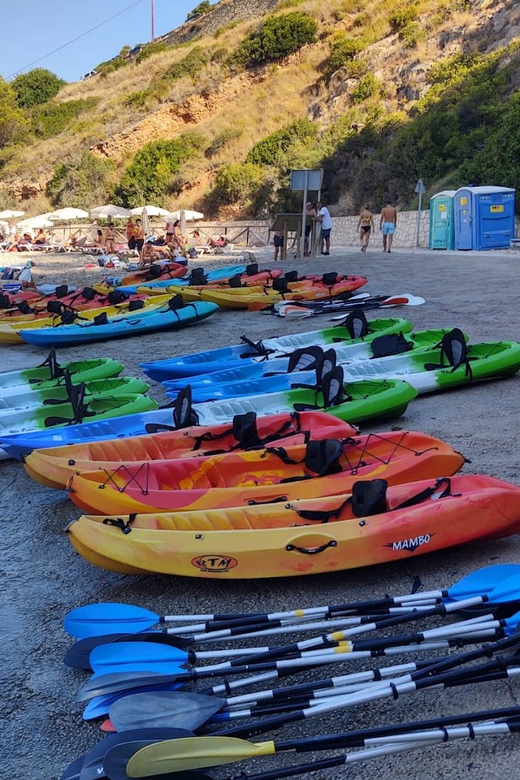 kayak route in granadella javea cave llop marí,cala en caló - Leaving Cala Granadella by kayak