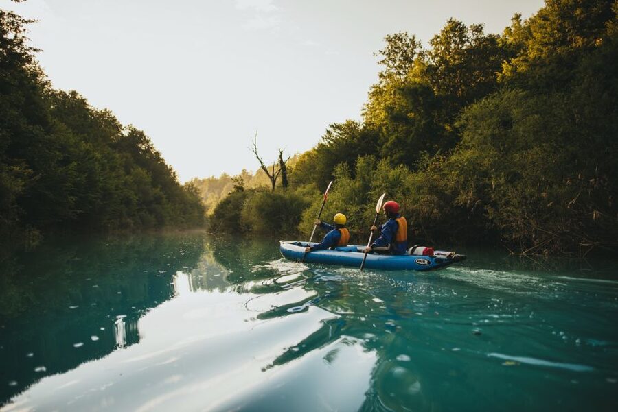 Kayaking Mreznica Waterfalls in Natural Monument - Swimming behind the falls