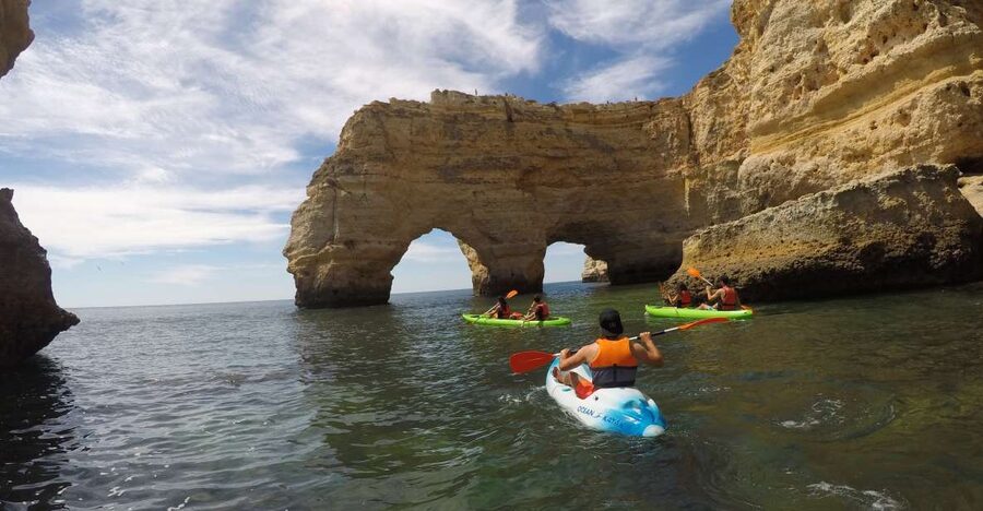 Lagoa: Benagil Caves Kayaking Tour - The five caves and the approach to Benagil