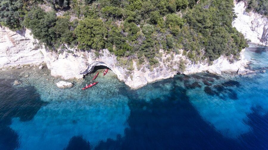 Lefkada: Full Day Sea Kayaking Tour - Skorpios offers a glimpse of a private island