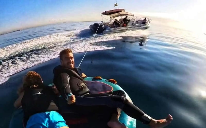Mallorca: Private Watersports Boat. LUNCH Drinks SUP, Tubing - Leaving Puerto Portals on the Capelli 900 WA