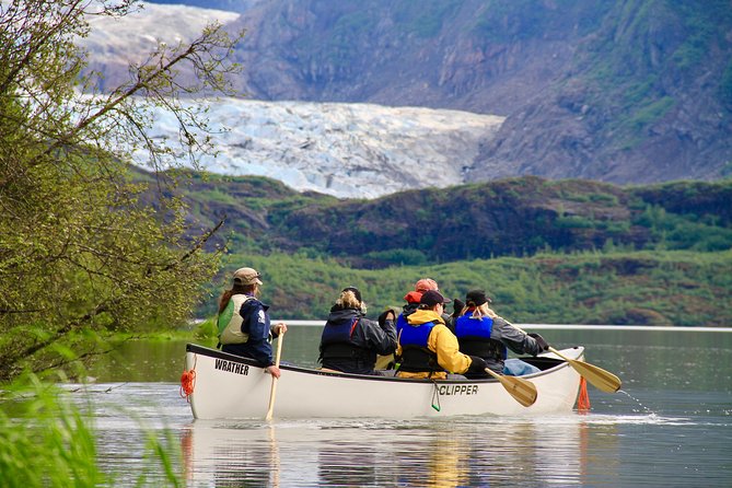 Mendenhall Glacier Canoe Paddle and Hike Juneau - Paddling across Mendenhall Lake toward the ice