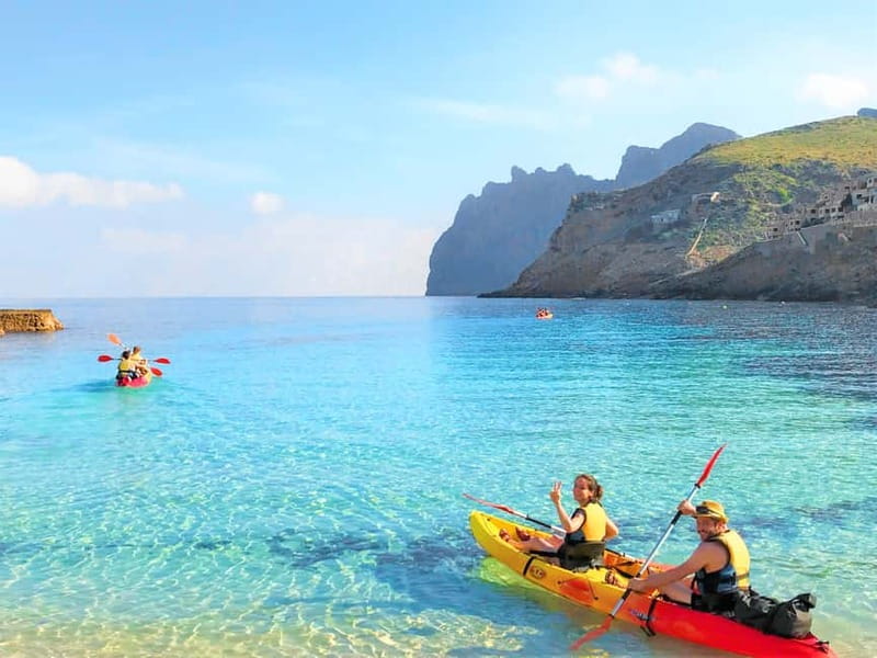 Pollença: Kayak Discovery – Snorkeling and Caves - A water-level view of Cala Sant Vicenç