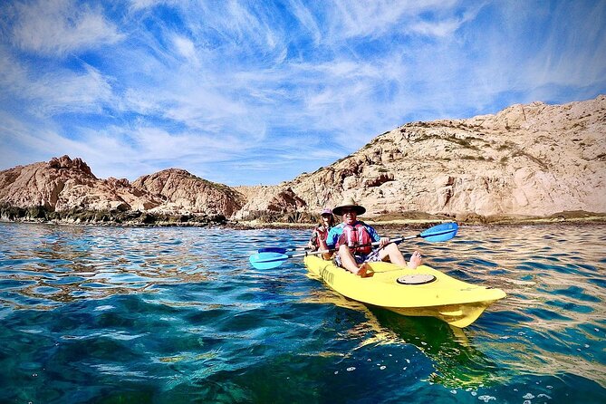 Private Glass bottom Kayak and snorkel at two Bays - A calm morning on two Cabo beaches