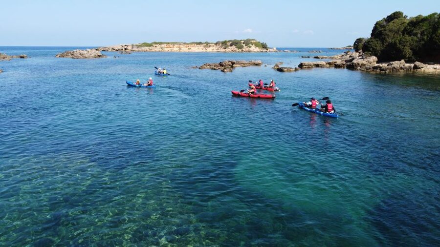 Private Sea Kayak over sunk city of ancient Feia - Paddling across St. Andrew Bay