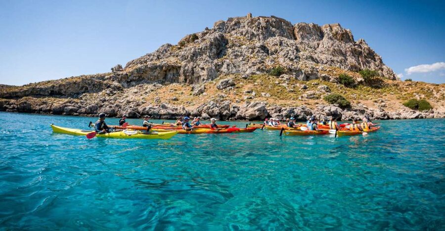 Rhodes: Sea Kayak Adventure to the Red Sand Beach - Red Sand Beach: Swim First, Then Eat