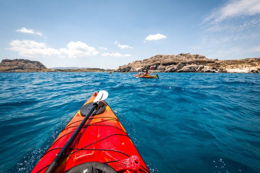 Rhodes: Sea Kayak Adventure to the Red Sand Beach - The Return Paddle and the Real Timing