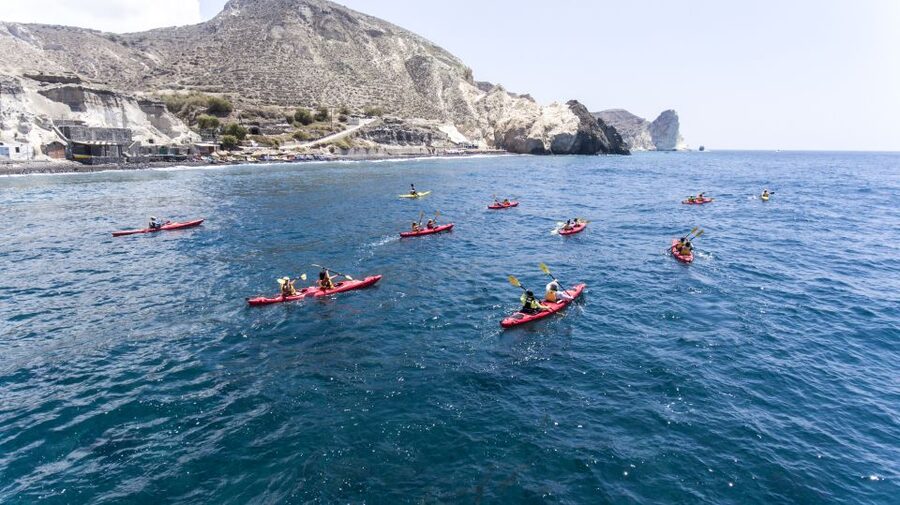 Santorini: Sea Kayaking with Light Lunch - Kampia Beach, fruit, and time in the water