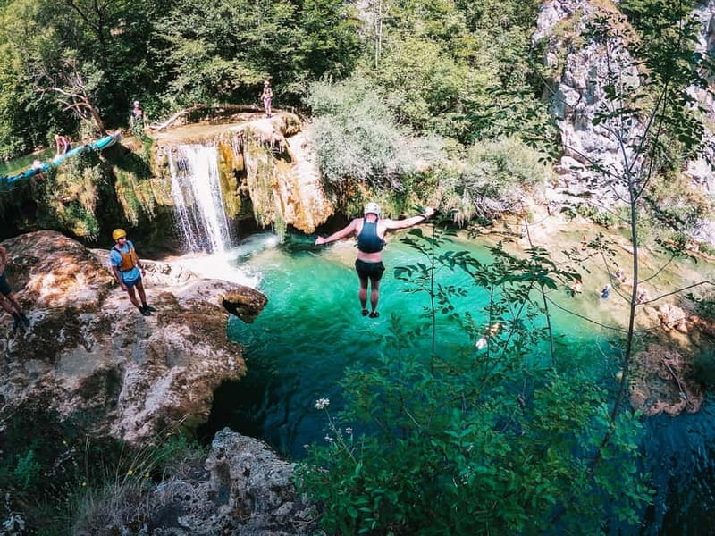 Slunj: River and Waterfalls Kayaking on Mrežnica river - Milkovića slap and the jump choices
