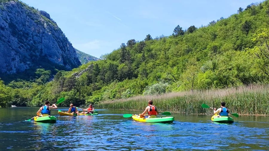 Split/Omiš - Guided River & Sea Kayaking + Snorkeling Tour - Paddling out from Radmanove Mlinice