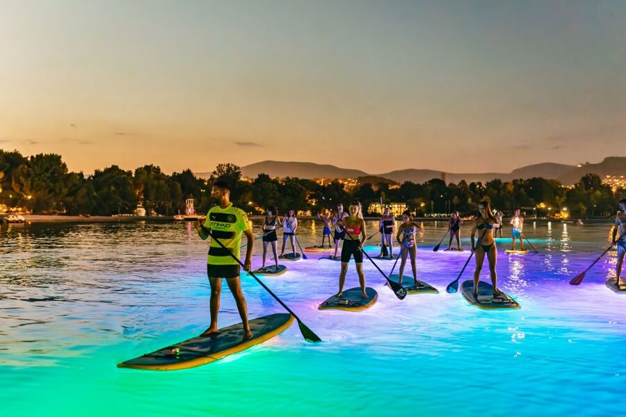 Split: Stand Up Paddleboard Night Glow Tour - A quick walk, then a clear safety briefing