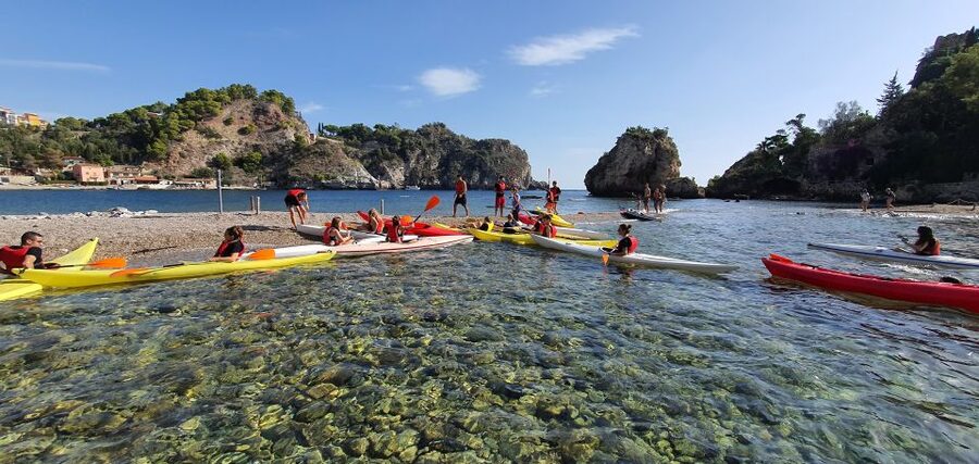 Taormina: Kayak Coastal Tour to Isola Bella and Blue Grotto - Isola Bella from the water
